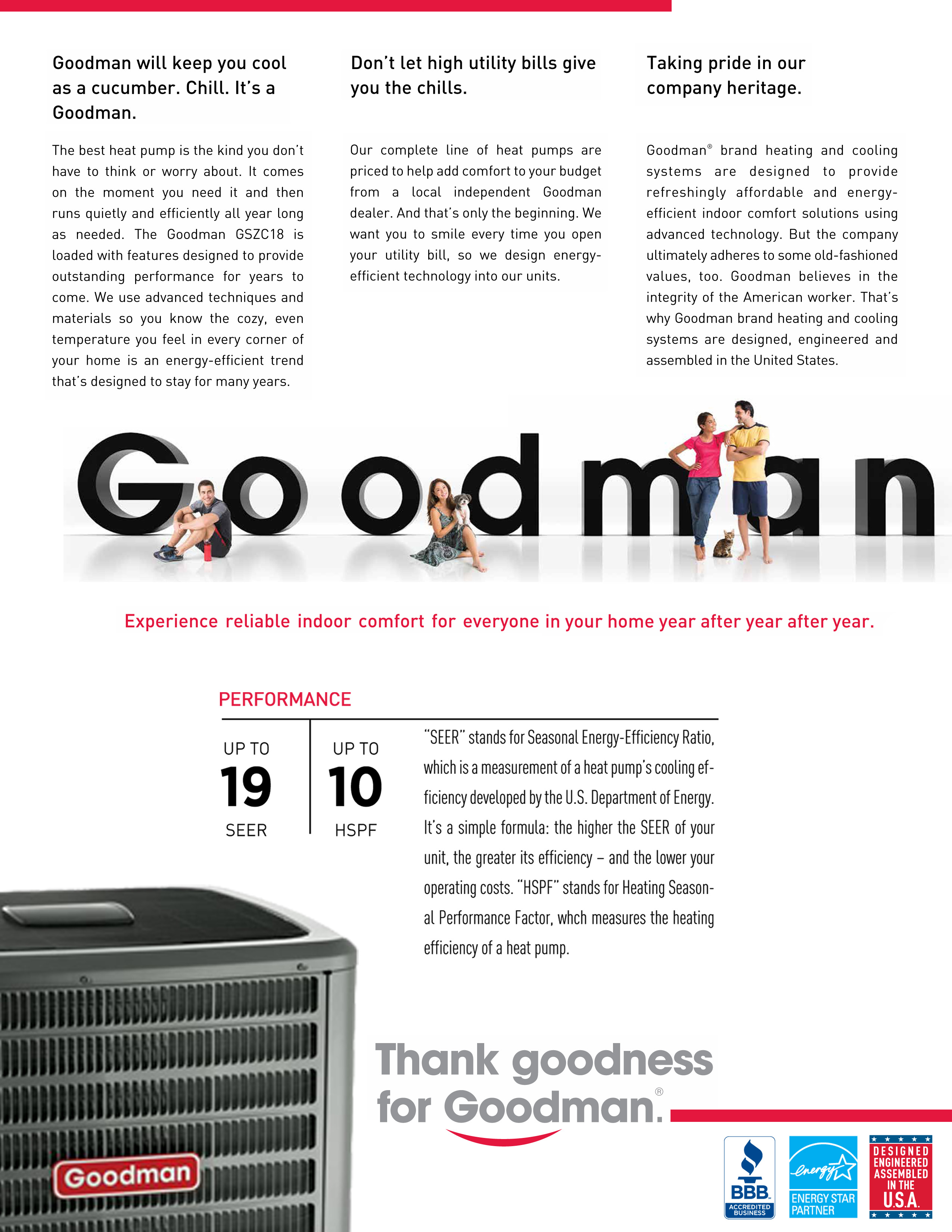 2 Ton Goodman 18 SEER Two Stage Heat Pump Condenser GSZC180241 (F)
